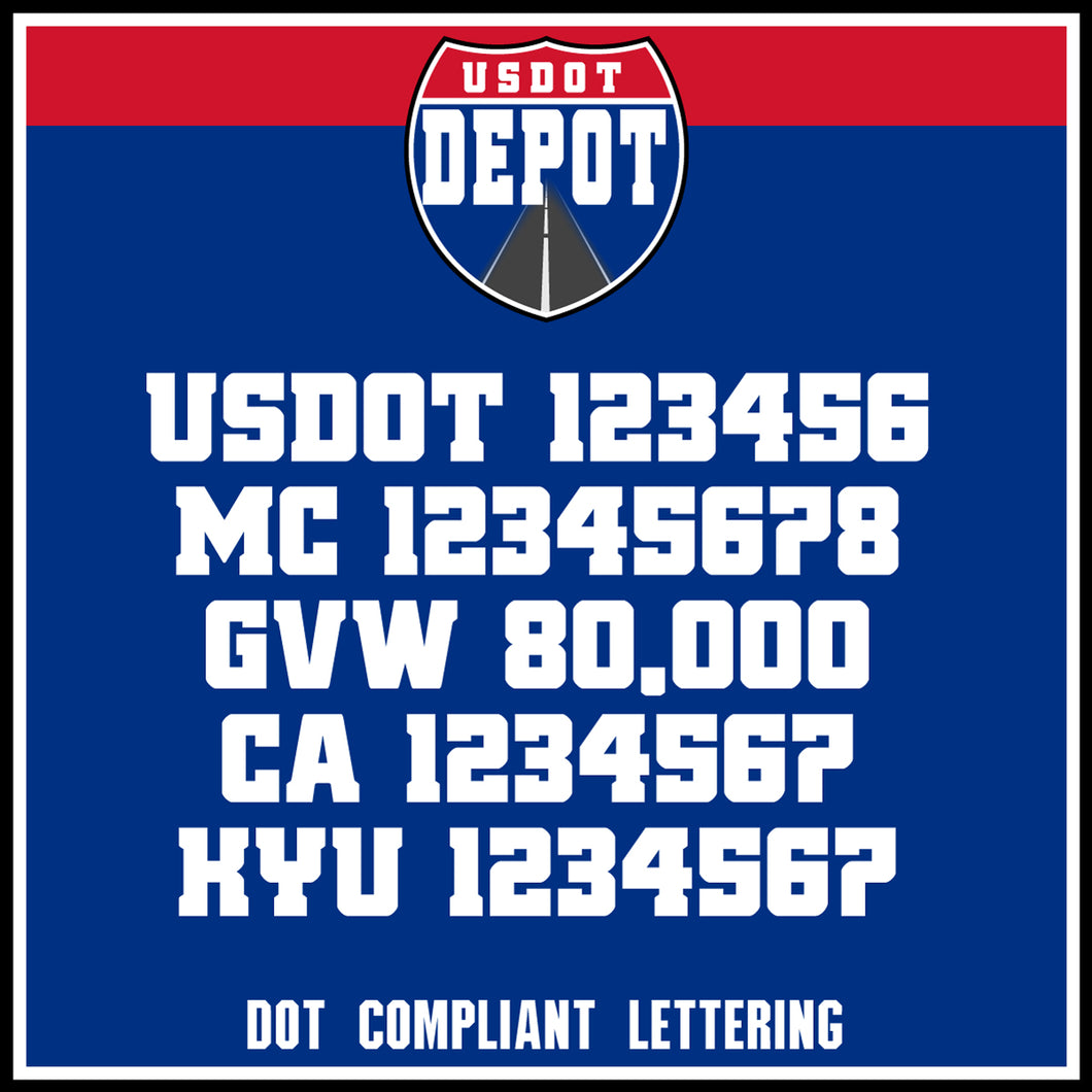 USDOT, MC, GVW, CA & KYU Number Decal Lettering Stickers (2-Pack)