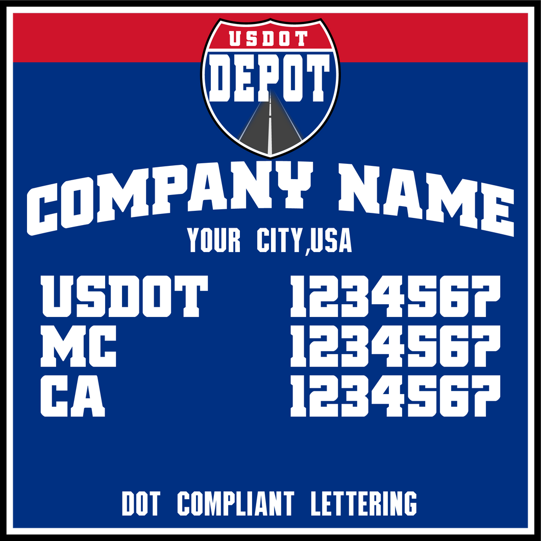 Arched Company Name Lettering Decal with USDOT MC & CA Number Sticker (2-Pack)