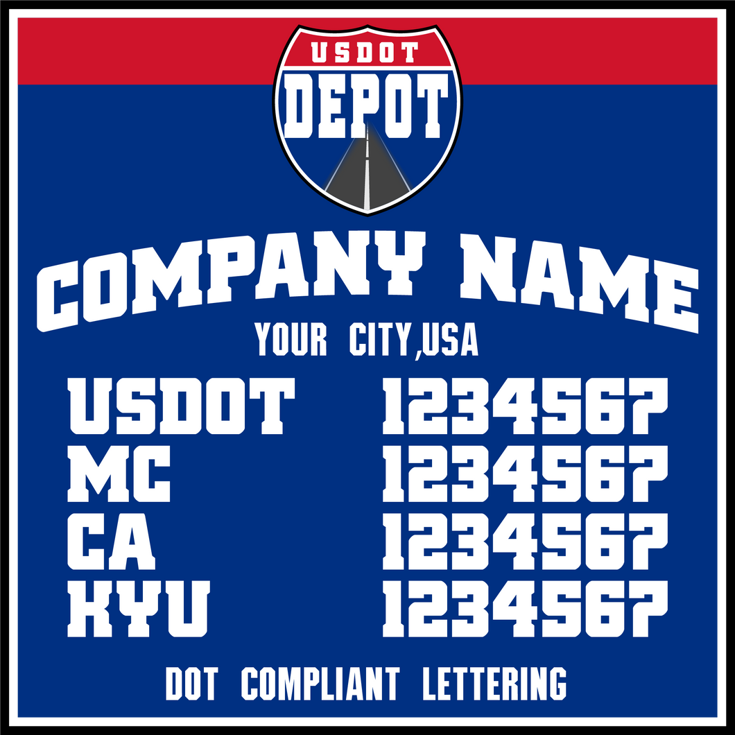 Company Name Truck Door Decal with USDOT, MC, CA & KYU Number Lettering (2-Pack)
