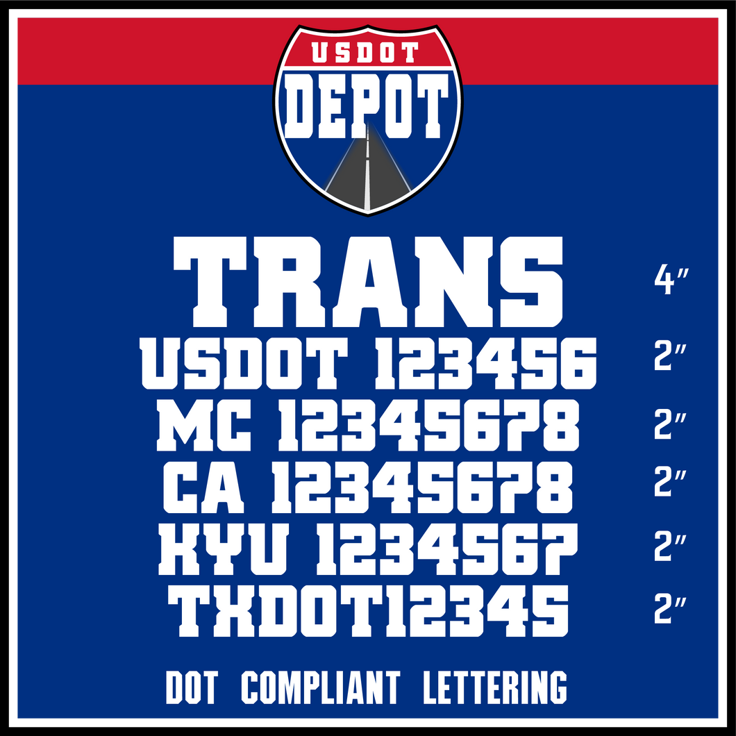 Transport Company Door Decal with USDOT, MC, CA, KYU & TXDOT Lettering (2-Pack)