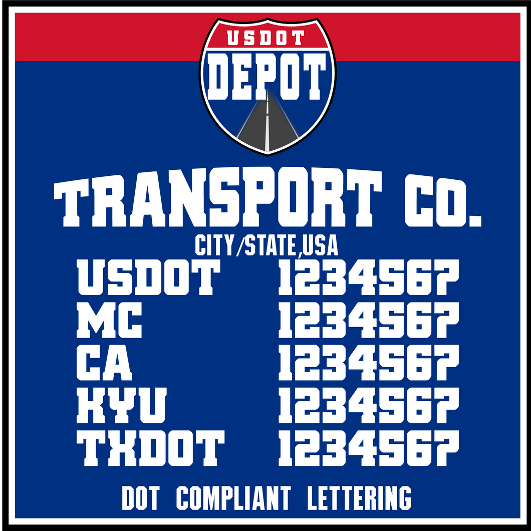 Transport Trucking Company Namer with USDOT, MC, CA, KYU & TXDOT Lettering Numbers (2-Pack)