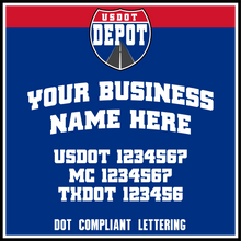 Load image into Gallery viewer, Curved Business Name with USDOT, MC &amp; TXDOT Lettering Numbers Decals (2-Pack)
