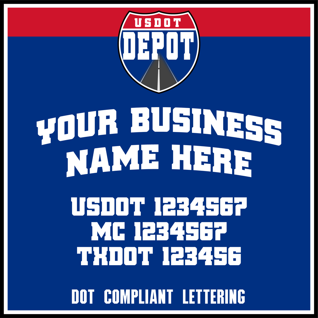 Curved Business Name with USDOT, MC & TXDOT Lettering Numbers Decals (2-Pack)