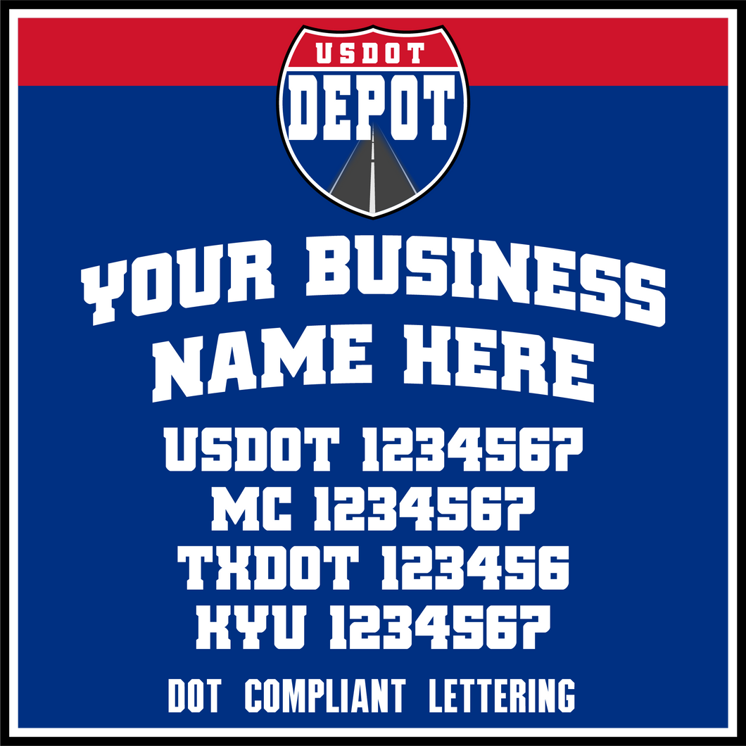 Arched Trucking Business Name with USDOT, MC, TXDOT & KYU Lettering Decal (2-Pack)