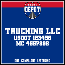 Load image into Gallery viewer, Trucking/Transport Name with USDOT &amp; MC Number Decal Lettering (2-Pack)
