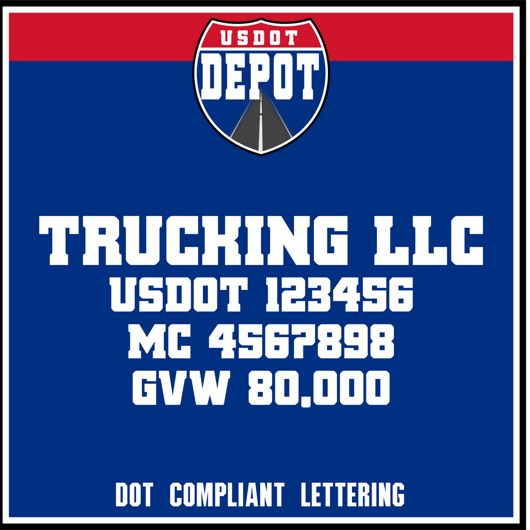 Trucking Business Name with USDOT, MC & GVW Number Lettering Decal Sticker (2-Pack)