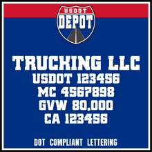 Load image into Gallery viewer, Semi Trucking Business Name with USDOT, MC,GVW &amp; CA Numbers (2-Pack)

