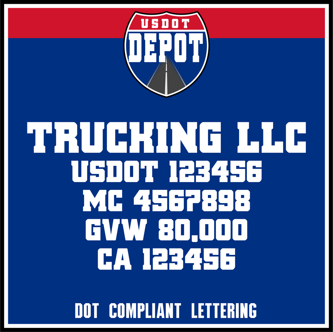 Semi Trucking Business Name with USDOT, MC,GVW & CA Numbers (2-Pack)