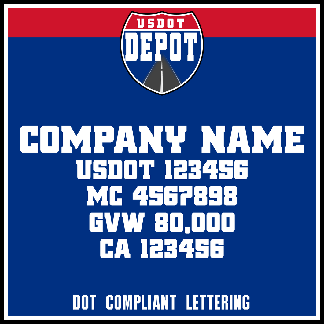 Company Name with USDOT, MC, GVW & CA Number Decal Lettering (2-Pack)