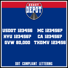 Load image into Gallery viewer, USDOT, MC, KYU, CA, GVW &amp; TXDMV Number Decal Lettering (2-Pack)
