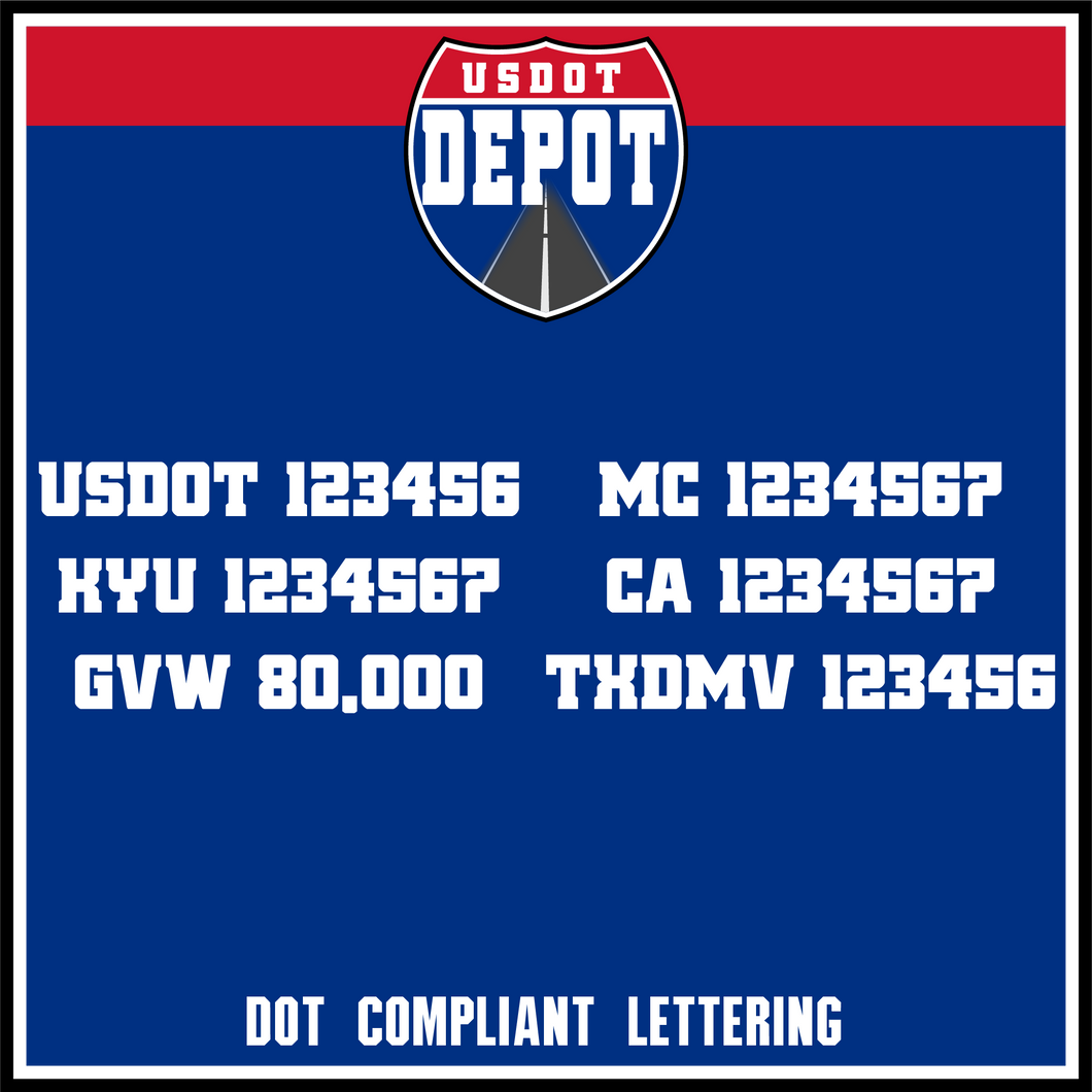 USDOT, MC, KYU, CA, GVW & TXDMV Number Decal Lettering (2-Pack)
