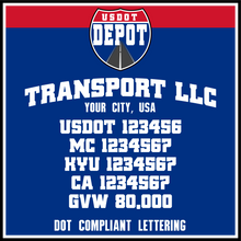 Load image into Gallery viewer, Arched Transport Name with USDOT, MC, KYU, CA &amp; GVW Lettering (2-Pack)
