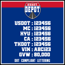 Load image into Gallery viewer, USDOT, MC, KYU, CA, TXDOT, VIN &amp; GVW Number Sticker Lettering (2-Pack)
