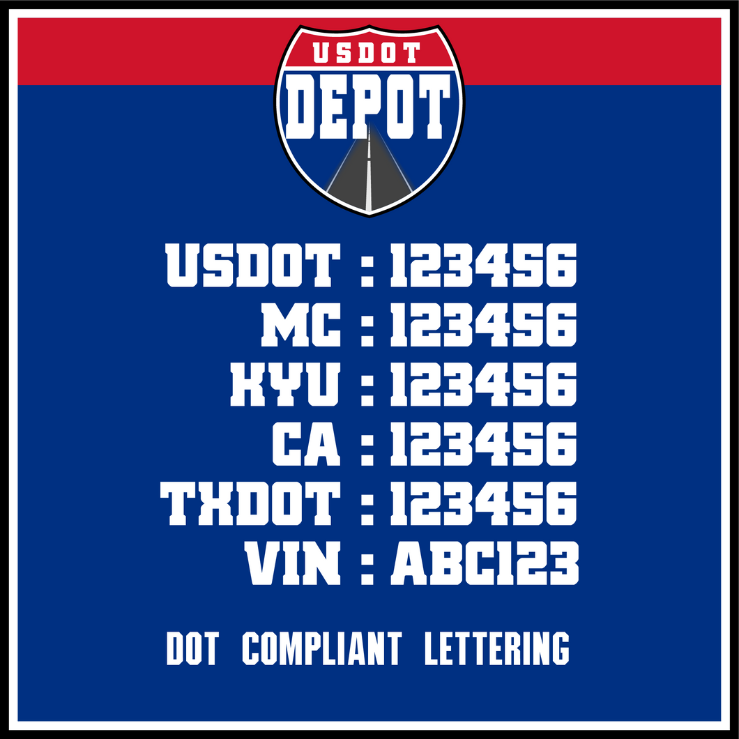 USDOT, MC, KYU, CA, TXDOT & VIN Number Sticker Decals (2-Pack)