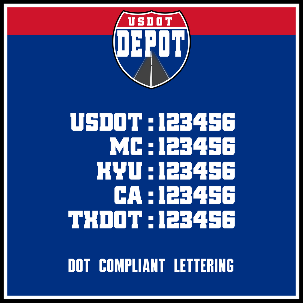 US DOT, MC, KYU, CA & TXDOT Number Lettering (2-Pack)