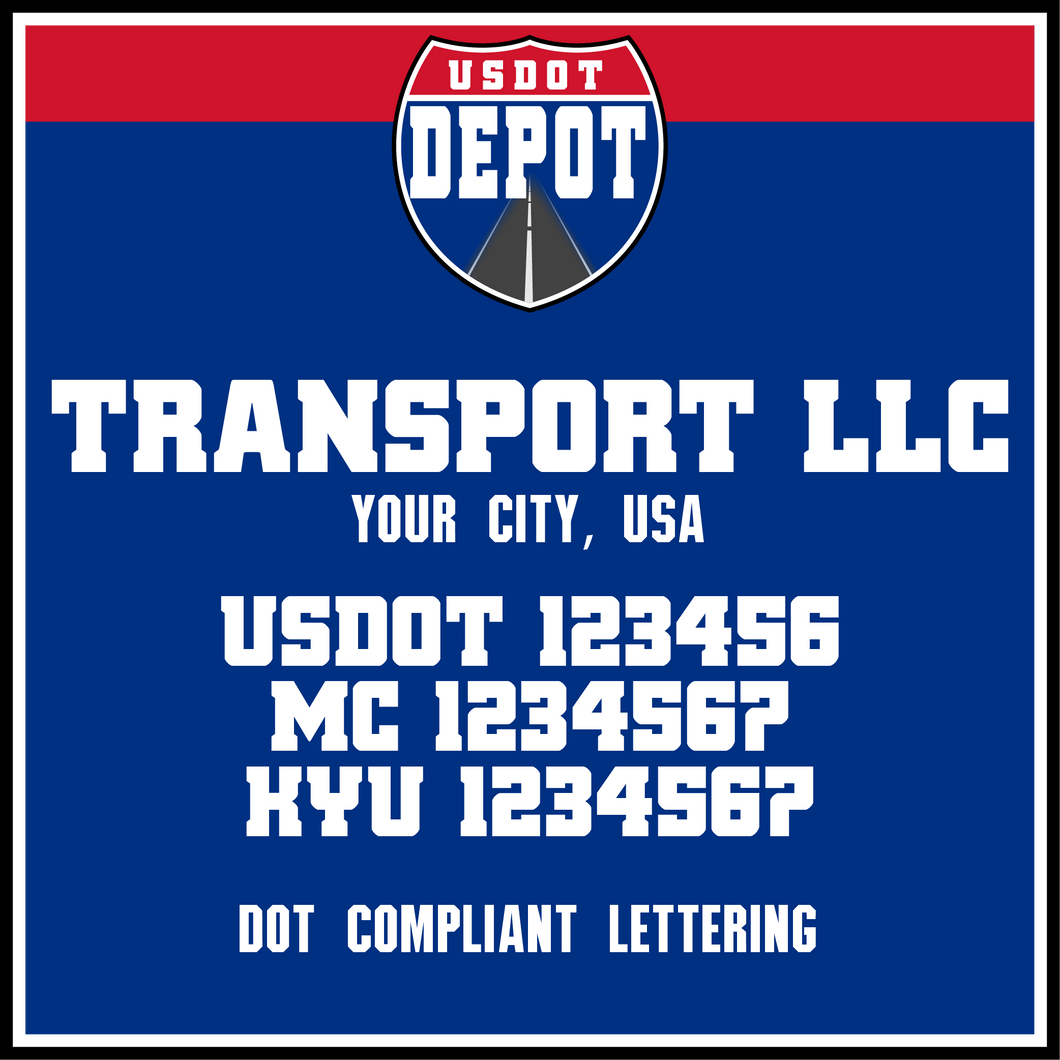 Transport Company Name with USDOT, MC & KYU Lettering Decal (2-Pack)