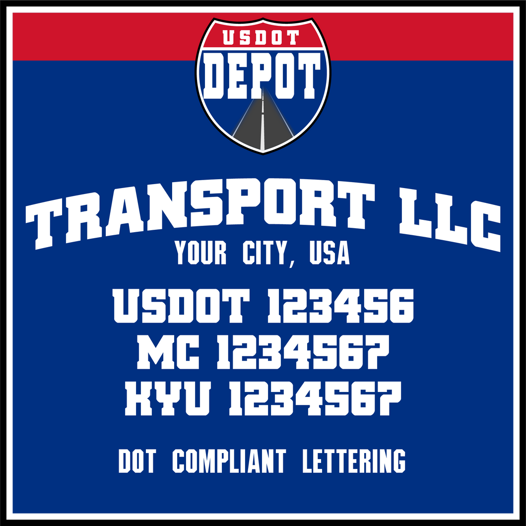 Arched Transport Company Name with USDOT, MC & KYU Lettering Decal (2-Pack)