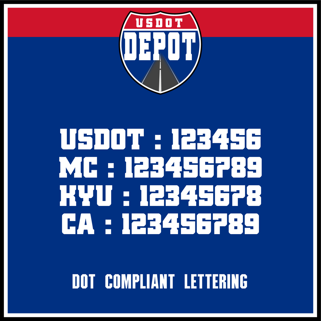 USDOT, MC, KYU & CA Number Lettering Decal (2-Pack)