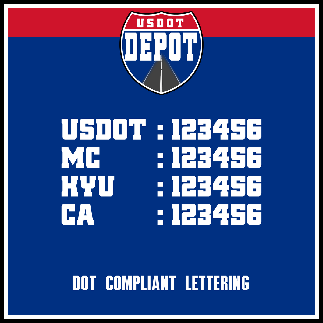 US DOT, MC, KYU & CA Number Lettering Decal (2-Pack)