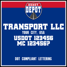 Load image into Gallery viewer, Transport Company Name with Origin City, USDOT &amp; MC Number Lettering (2-Pack)
