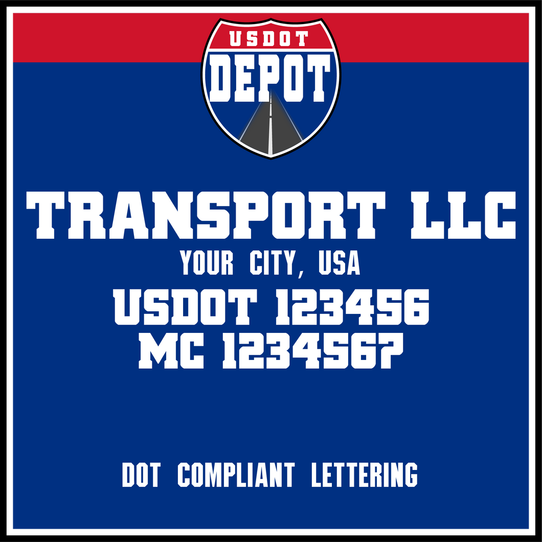 Transport Company Name with Origin City, USDOT & MC Number Lettering (2-Pack)