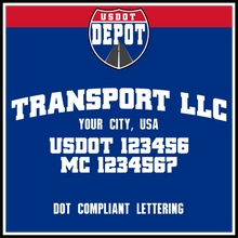 Load image into Gallery viewer, Arched Transport Company Name with Origin City, USDOT &amp; MC Number Lettering (2-Pack)
