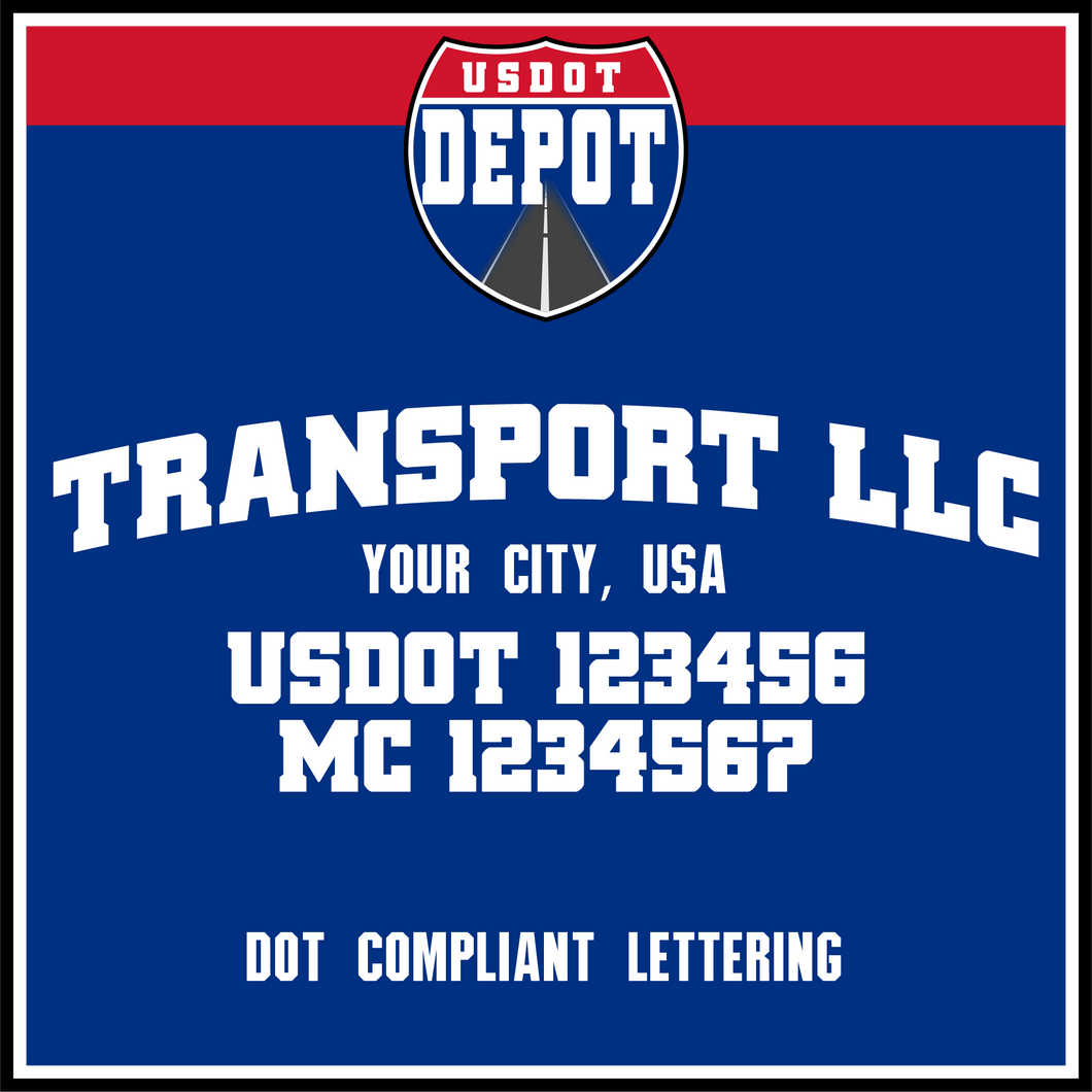 Arched Transport Company Name with Origin City, USDOT & MC Number Lettering (2-Pack)