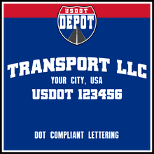 Load image into Gallery viewer, Arched Transport Name with Origin City &amp; USDOT Number Lettering Decal (2-Pack)
