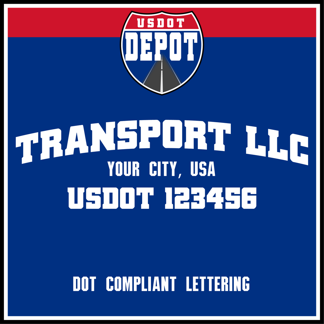 Arched Transport Name with Origin City & USDOT Number Lettering Decal (2-Pack)