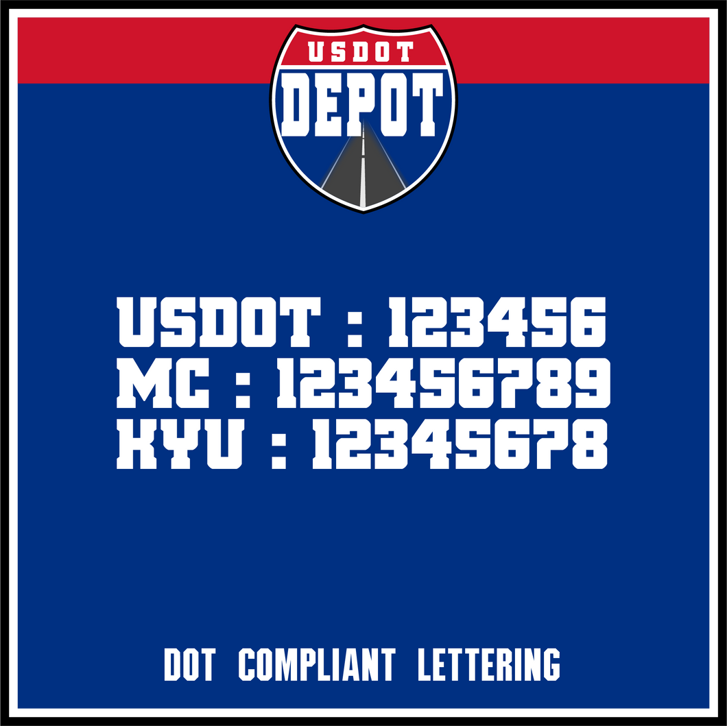 US DOT - MC - KYU Number Sticker Decal Lettering (2-Pack)