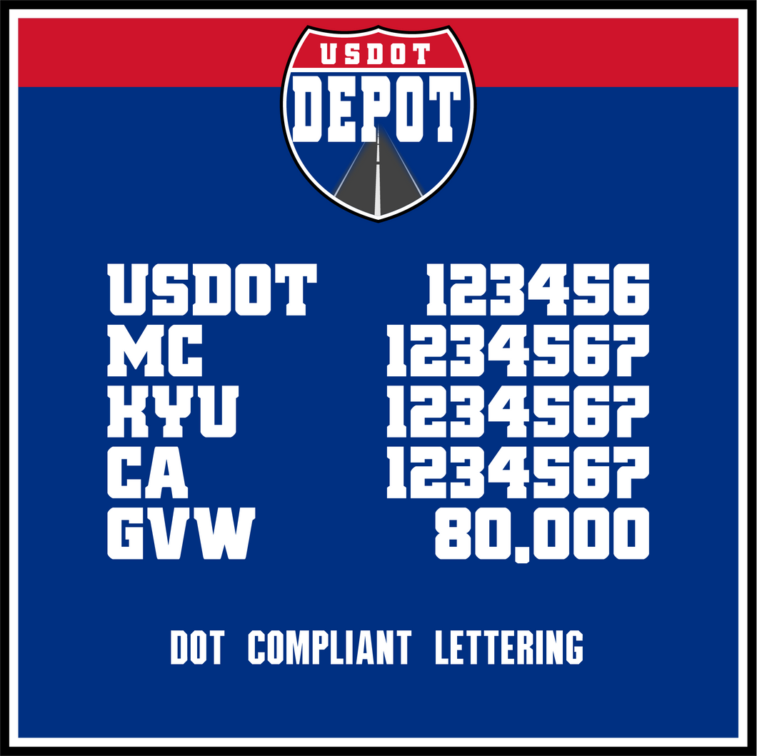 USDOT, MC, KYU, CA & GVW Number Lettering Decals (2-Pack)