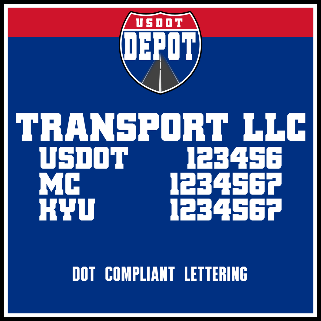 Transport Name with USDOT, MC & KYU Lettering Decal (2-Pack)