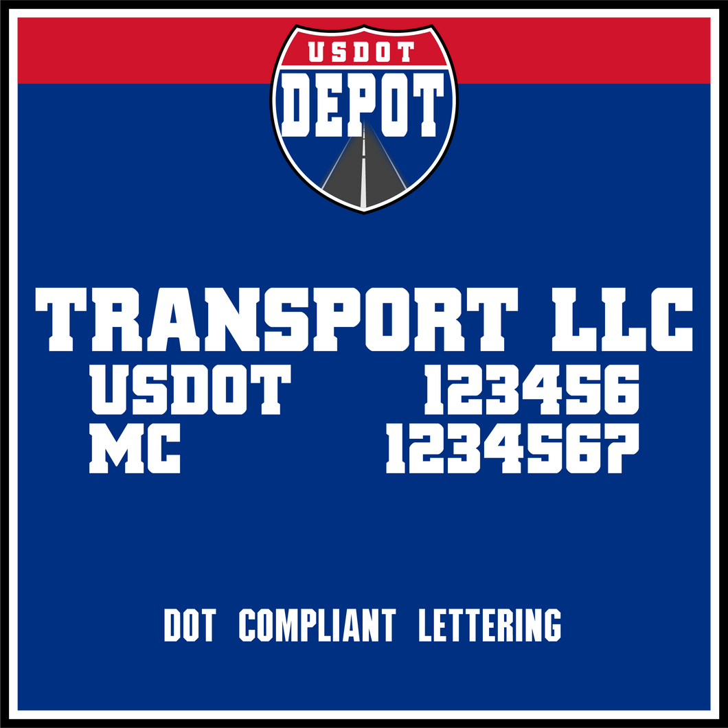 Transportation Company Name with USDOT & MC Lettering Decal Stickers (2-Pack)