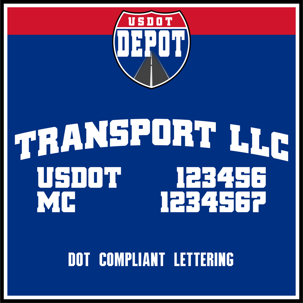 Arched Transportation Company Name with USDOT & MC Lettering Decal Stickers (2-Pack)